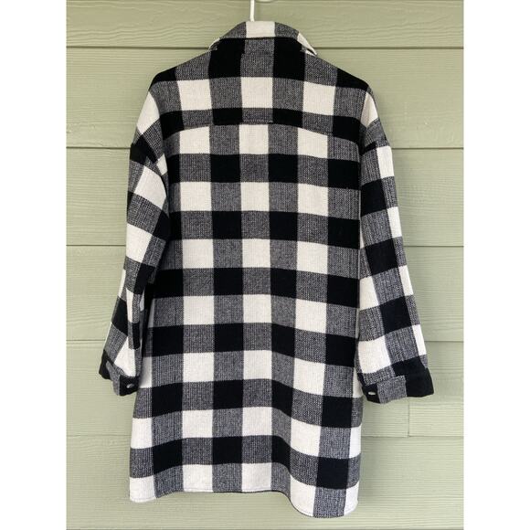 Forever 21 Black White Checkerboard Plaid Mid-Length Snap Front Coat Women Small - Picture 5 of 6